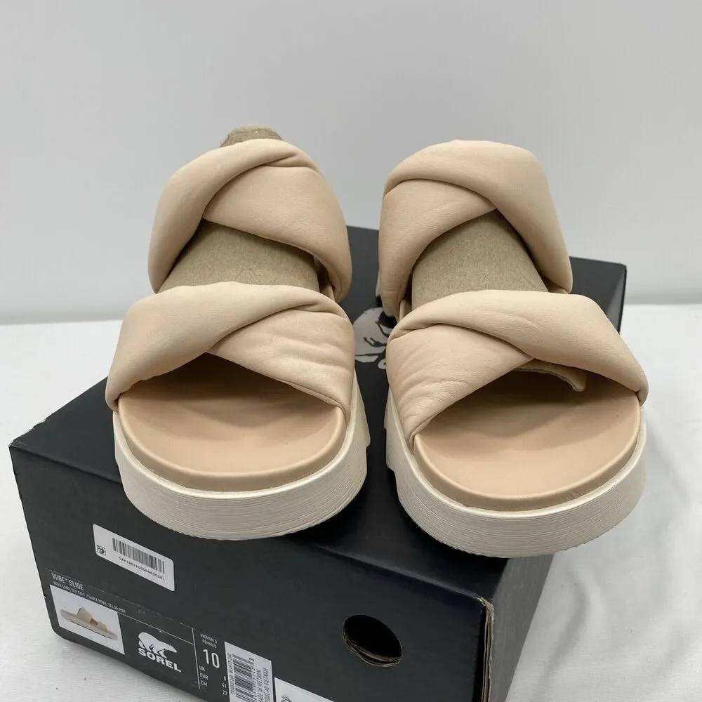 SOREL Vibe Twist Slide Women Flat Sandal Beige, Nova Sand, Sea Salt SIZE 10 NIB